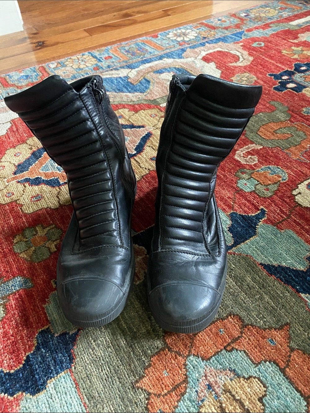 Black Quilted Leather Combat Boots